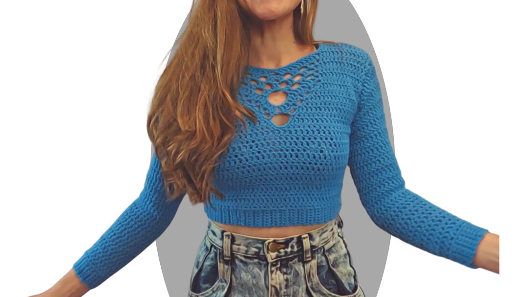 Crochet Crop Top Sweater Pattern With Detailed Neck Etsy