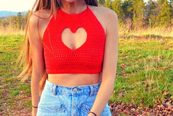 heart cut out crop top