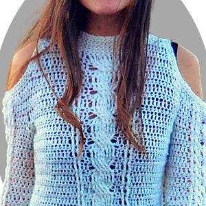 Crochet Sweater Dress pattern shoulderless and cabled Levitate image 8