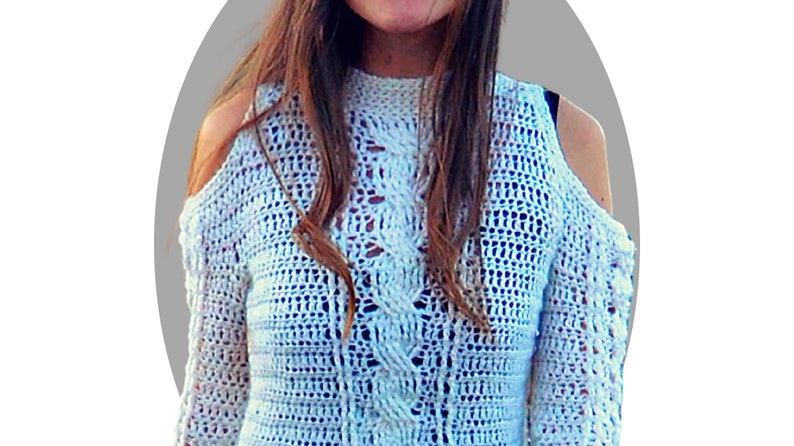 Crochet Sweater Dress pattern shoulderless and cabled Levitate image 8