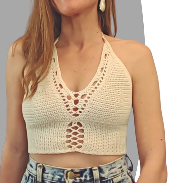 Häkelanleitung -Aufsteigend- Häkelanleitung Frauen Boho Crop Top Festival Top Crop Top Neckholder Anleitung PDF Sofort Download