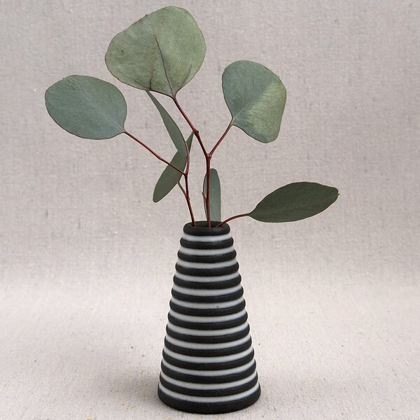 Handmade Ceramic Vase - Stoneware - Small Pottery Vase - Black Ceramic Vase - Striped Vase (0200g39)