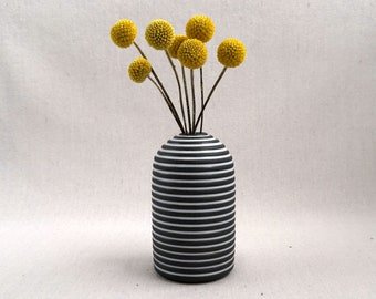 Vase en poterie - vase à fleurs en céramique - vase rond noir et blanc - cadeau de pendaison de crémaillère - cadeau d'hôtesse (0208a47)