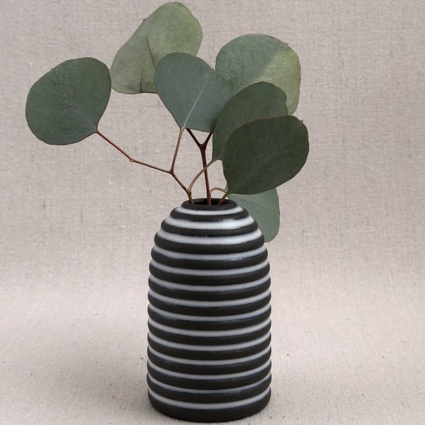 Handmade Ceramic Vase - Stoneware - Small Pottery Vase - Black Ceramic Vase - Striped Vase (0201g39)