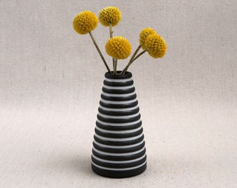Schwarz-weiße Vase – Keramik-Blumenvase – handgefertigte Keramikvase – Rad geworfene Keramik (0200d39)