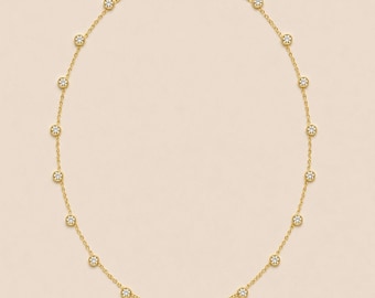 Station Diamond Necklace: Solid Gold Bezel Set, Handmade in London. Diamonds by the yard. Diamond Necklace. Gift for wife, gift her