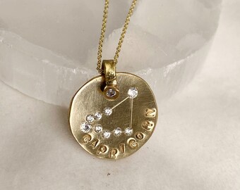Diamond Zodiac Constellation Necklace: Solid Gold Necklace. Zodiac Constellation necklace. Solid Gold and Diamond Necklace