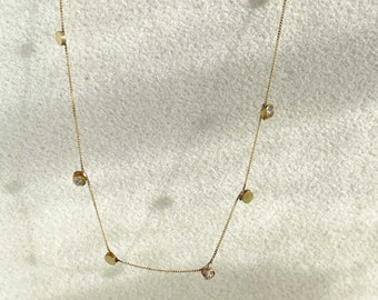 Solid Gold Diamond Station Necklace. Scattered Stars Solid Gold Necklace with diamonds. 9k or 14k diamond necklace.