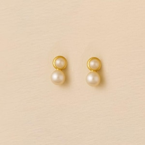 Pearl Stud Earrings – Solid Gold Minimalist Everyday Studs | Handmade Gold Pearl Earrings | Gift for Her | Lily Flo. Pearl studs