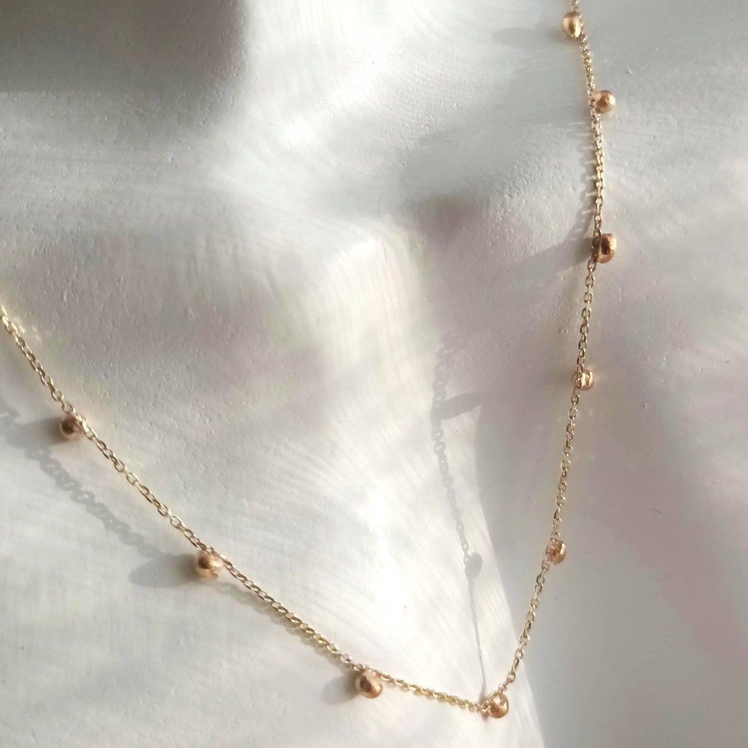 Solid Gold Necklace With Little Balls. Solid 18, 14k, 9k Gold Necklace