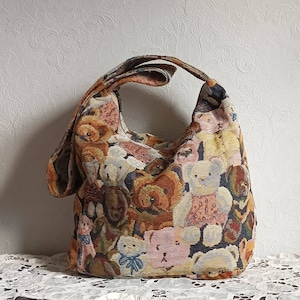 Tapestry Hobo bag, Teddy bear bag, Hobo bag, crossbody purse, crossbodytassen, Tote bag, canvas hobo bag, Handmade Gift