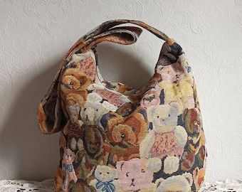 Tapestry Hobo bag, Teddy bear bag, Hobo bag, crossbody purse, crossbodytassen, Tote bag, canvas hobo bag, Handmade Gift