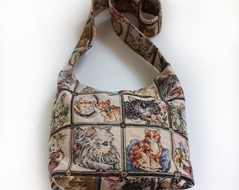 Sac de chat de tapisserie, sac de sac à main de chat, amoureux de chat de cadeau, sac de voyage Boho, sac crossbody, crossbodytassen, sac hobo en toile, sac crossbody Hobo