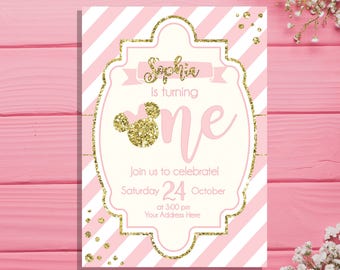 minnie mouse first birthday invitation minnie birthday party etsy