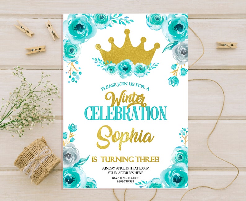 Princess Birthday Invitation Winter Birthday Invitation Girl Etsy