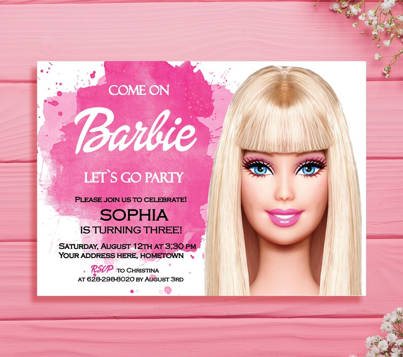 Pink barbie doll birthday invitations Barbie party invites | Etsy