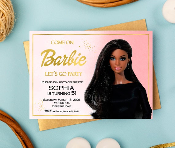 African-american barbie birthday invitations Afro American barbie invitation Black barbie party invites