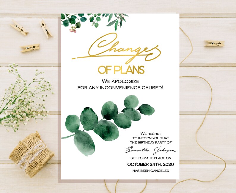 Birthday Cancellation Card Birthday Party Postponed Cards Etsy