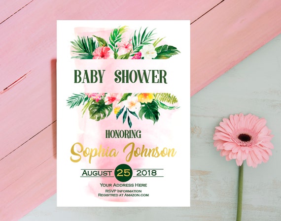 tropical baby shower invitations tropical leaves baby shower invites summer  girl baby shower invitation hawaiian baby shower invites aloha
