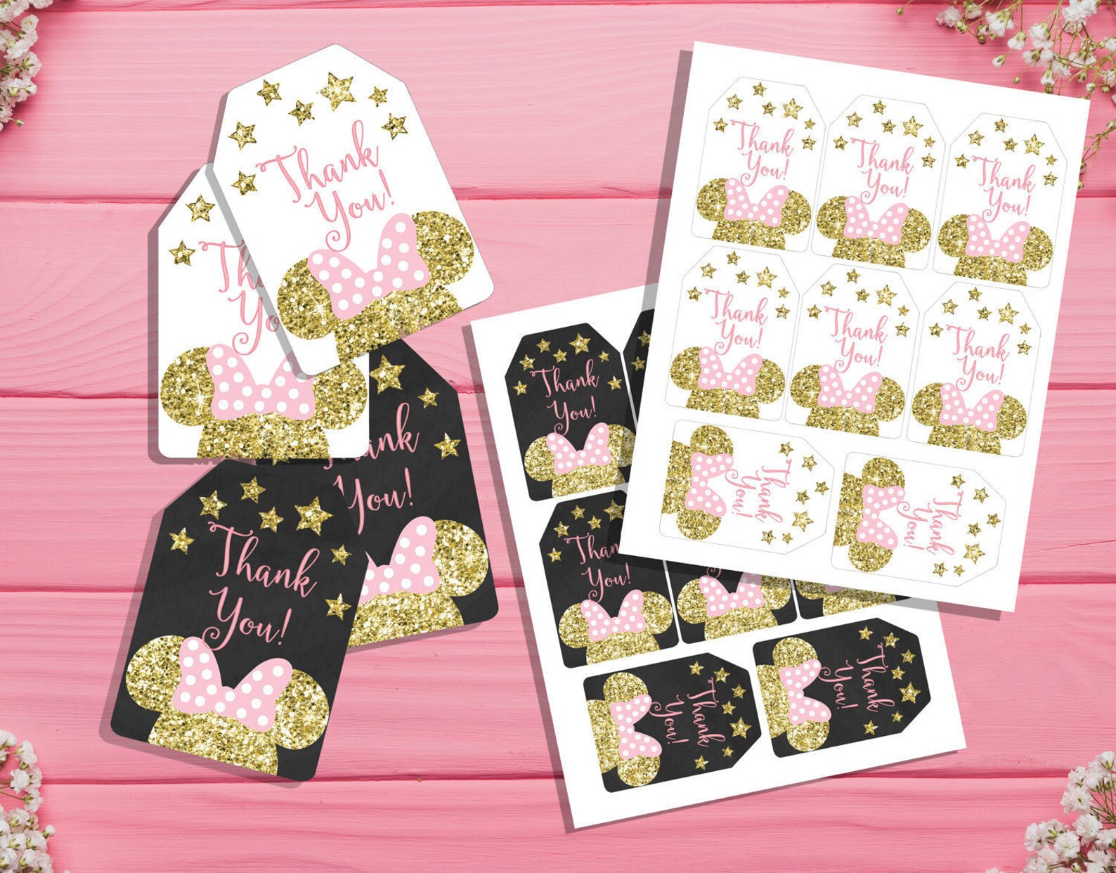 Minnie Mouse Favor Tags Minnie Mouse Gift Tags Pink and Gold | Etsy