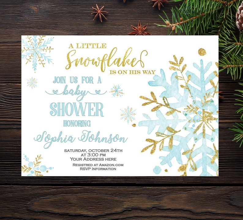 Little snowflake BOY baby shower invitation Winter baby shower Etsy