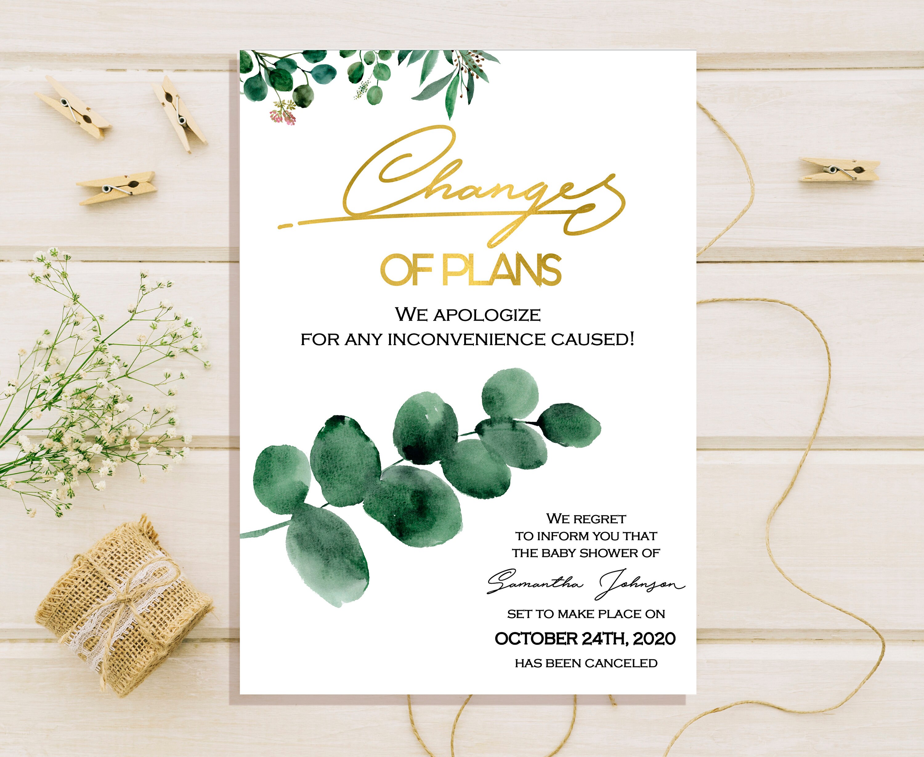 Baby shower cancellation card Baby shower postponement card Etsy