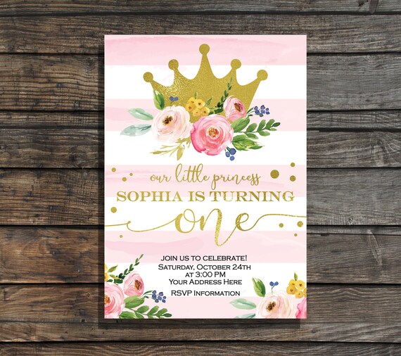 Princesse Or Invitation Anniversaire Couronne Danniversaire Etsy