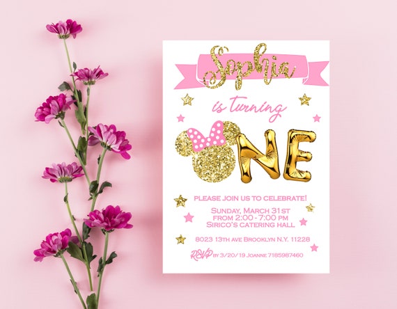 Minnie Mouse Birthday Invitation Minnie Mouse First Birthday Etsy