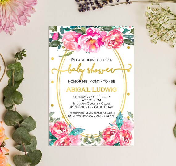 Floral Baby Shower Invitation Girl Baby Shower Invites Flowers Etsy