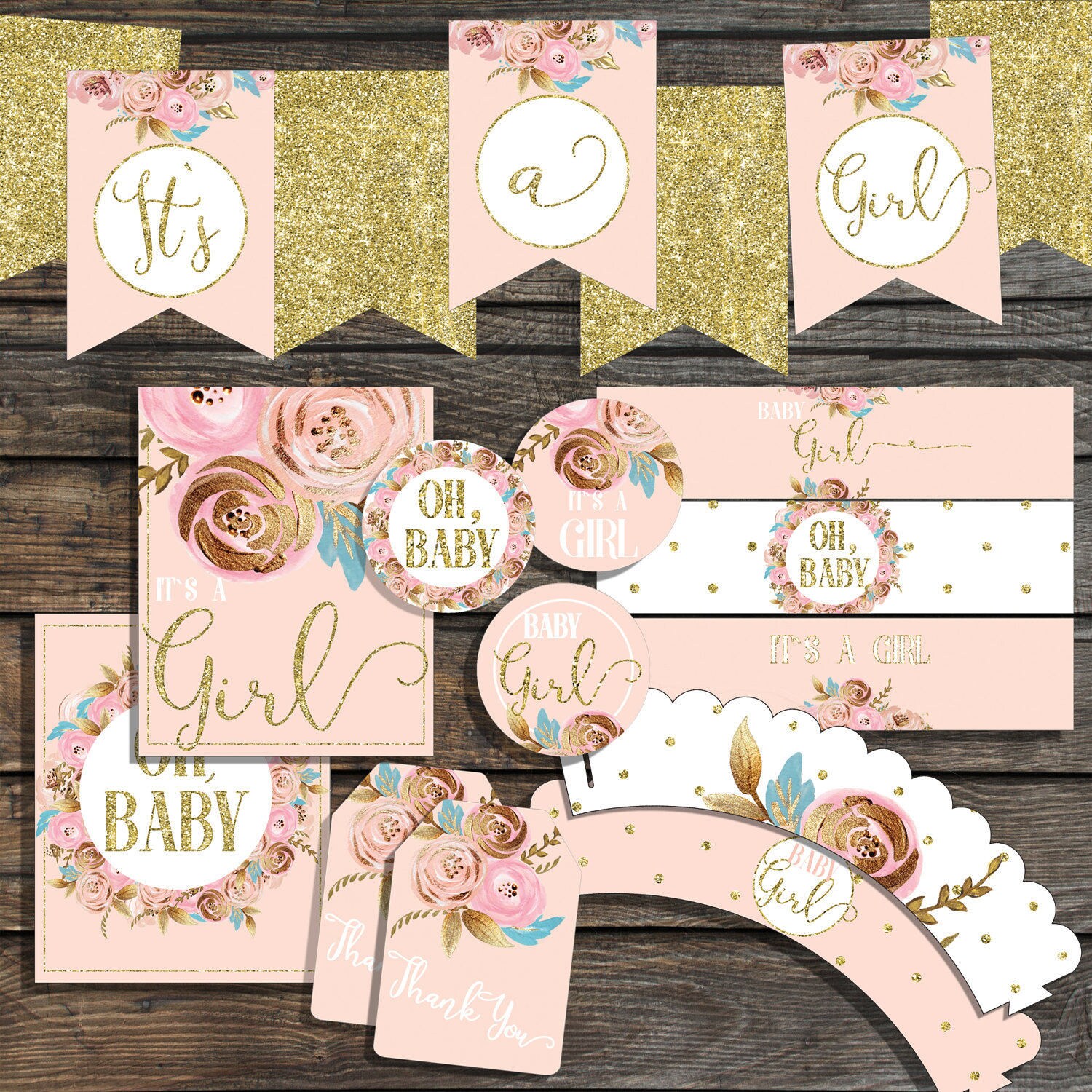 BABY SHOWER Decorations Blush Pink and Gold Baby Shower Etsy