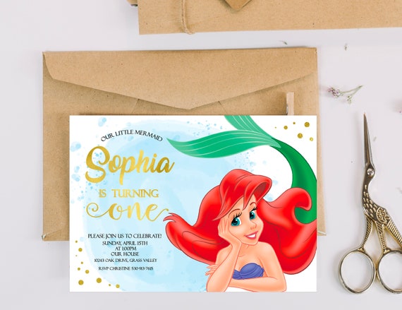 Linvitation De La Petite Sirene Lanniversaire De La Petite Etsy