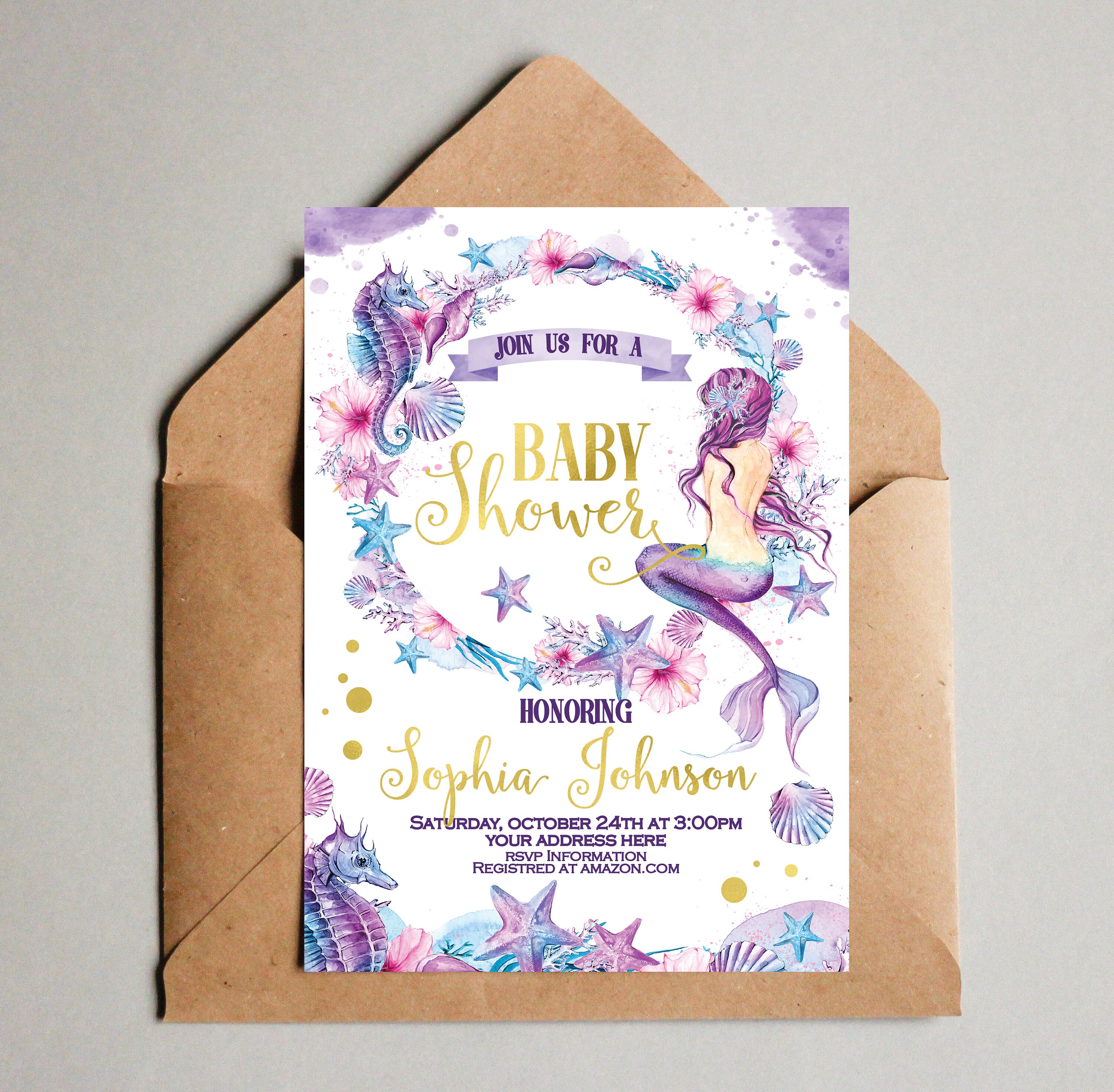 Mermaid baby shower invitation Under The Sea Baby Shower Etsy