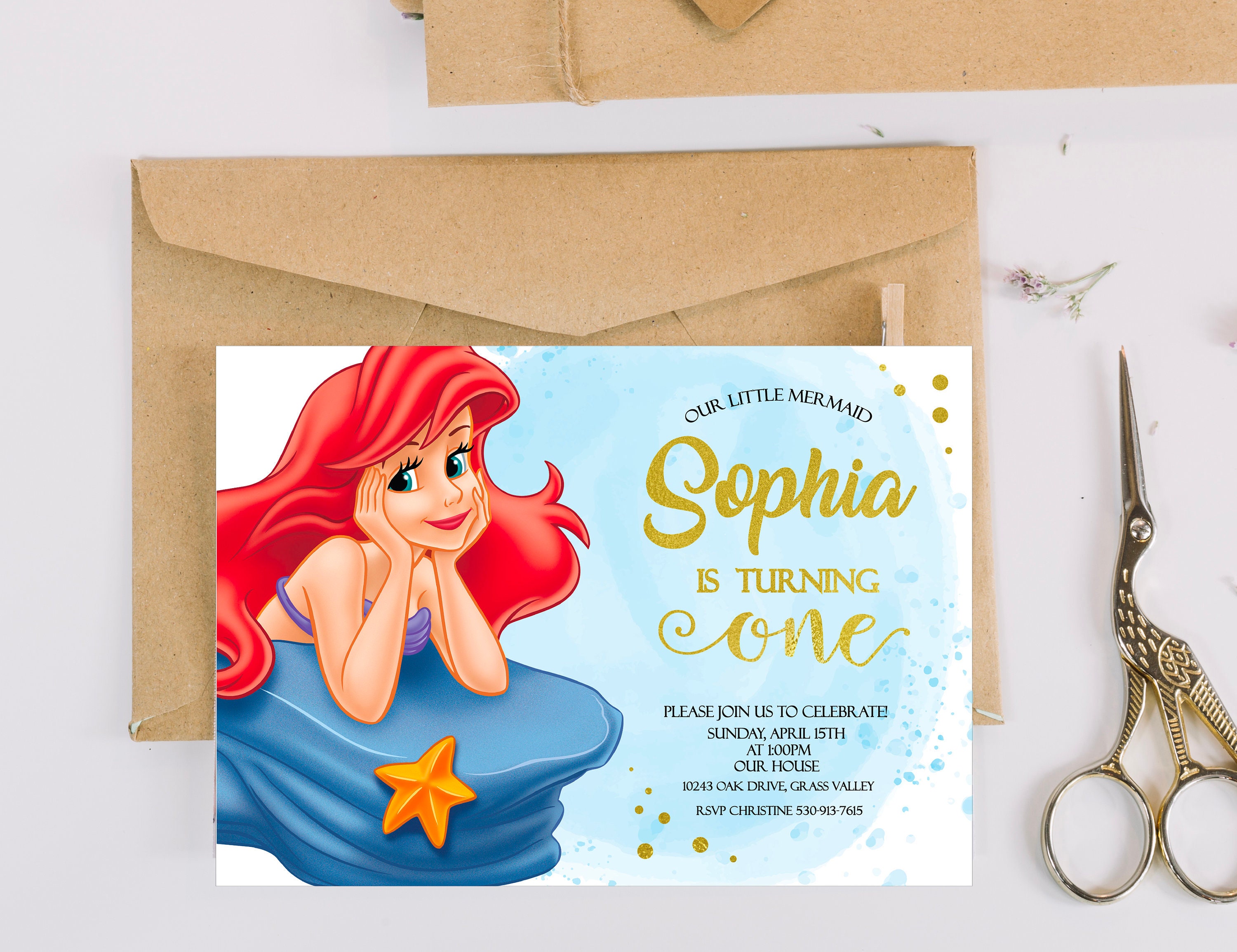 Ariel Birthday Invitation The Little Mermaid Birthday Etsy