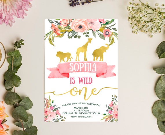 Safari Fille Anniversaire Invitation Jungle Animaux Etsy