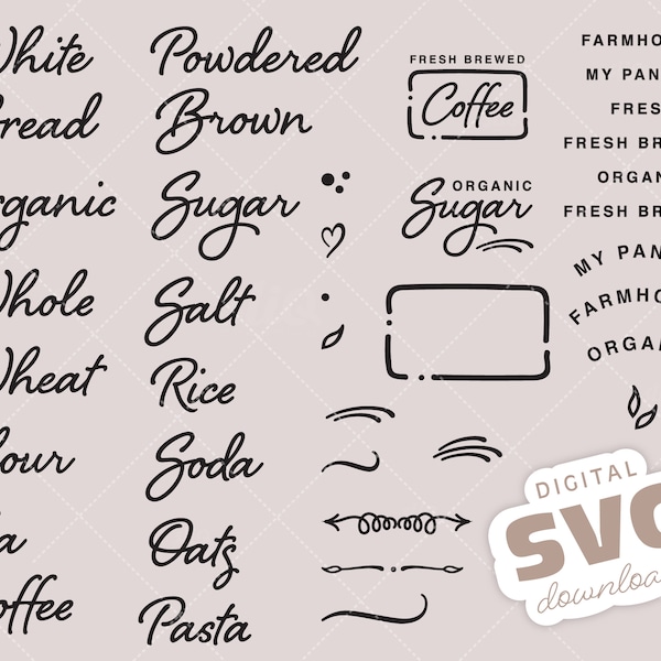 SVG Pantry Label Woorden & Ornamenten, Digitale Instant Download voor Cricut