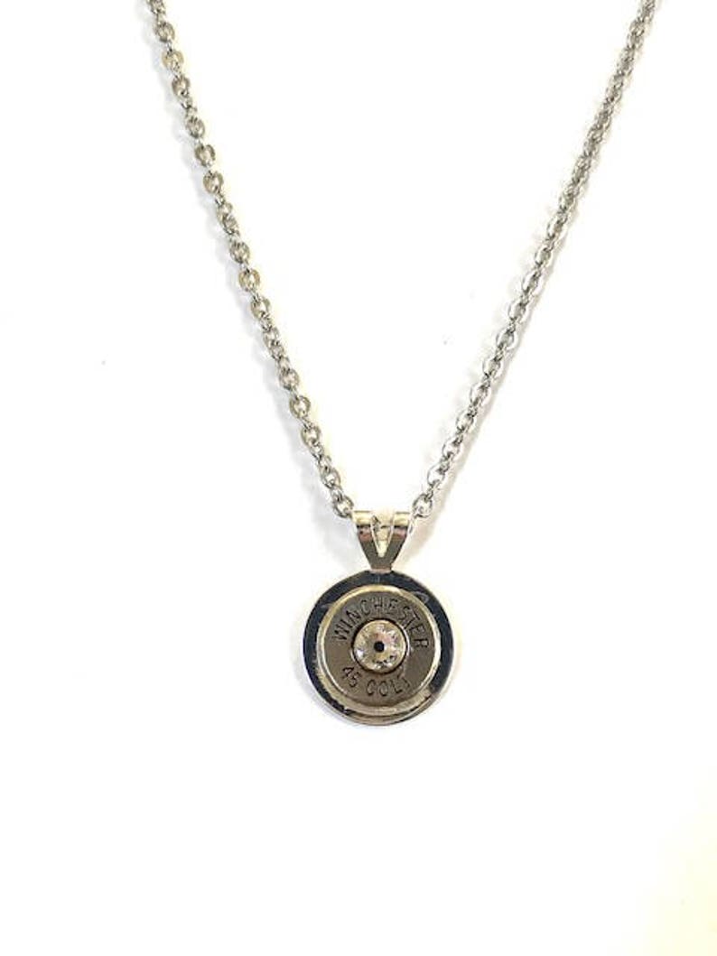 45 Caliber Nickle Plated Bullet Pendant on Stainless Steel Chain, Women's jewelry, Bullet jewelry, Women's gifts, Handmade jewelry image 2