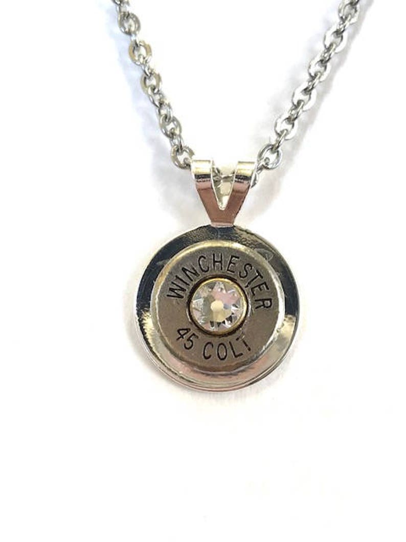 45 Caliber Nickle Plated Bullet Pendant on Stainless Steel Chain, Women's jewelry, Bullet jewelry, Women's gifts, Handmade jewelry image 1