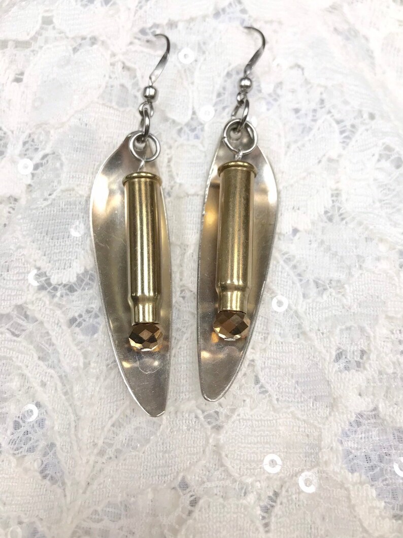 22 Caliber and Vintage Spoon Earrings Womens Earrings Bullet Etsy