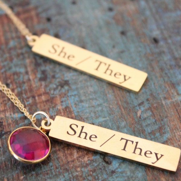 She / They Gold Plated necklace / Pronouns Necklace /Gender Binary Equality Jewelry / Genderless / 15% Donated to Human Rights Campaign