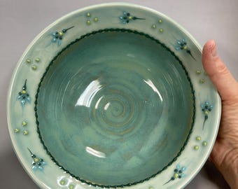 Teal Floral Rim Medium Bowl