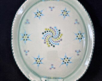 Teal Floral Oval Platter