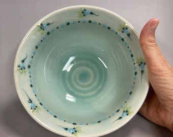 Aqua Floral Rim Medium Bowl
