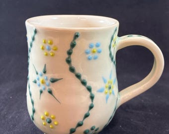 Teal Wavy Floral Striped Mug