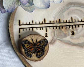 Handmade Monarch Butterfly Wood Slice MAGNET, Woodburned & Painted