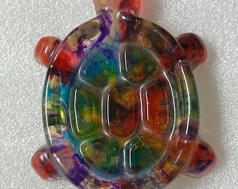 Handmade Rainbow Resin Turtle Dish, Soap Lift, Jewelry Holder