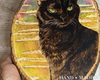 Wood burned Pet Portrait - Drawn by hand on live edge wood, 10x8” size range