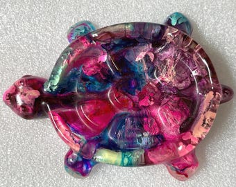 Handmade Cosmic Swirl Pink - Blue Resin Turtle Dish, Soap Lift, Jewelry Holder