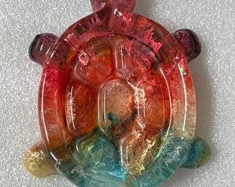 Handmade Rainbow Petri Turtle Dish, Soap Lift, Jewelry Holder