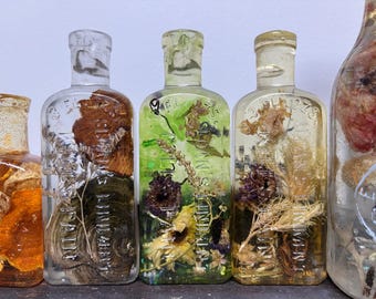 Handmade Botanical Infused Resin Bottle, Antique replica, Vintage Apothecary