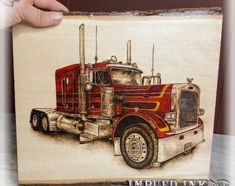 Custom Wood Burned Truck Portrait, Personalized Pyrography Art Gift, Live Edge Wood Slice